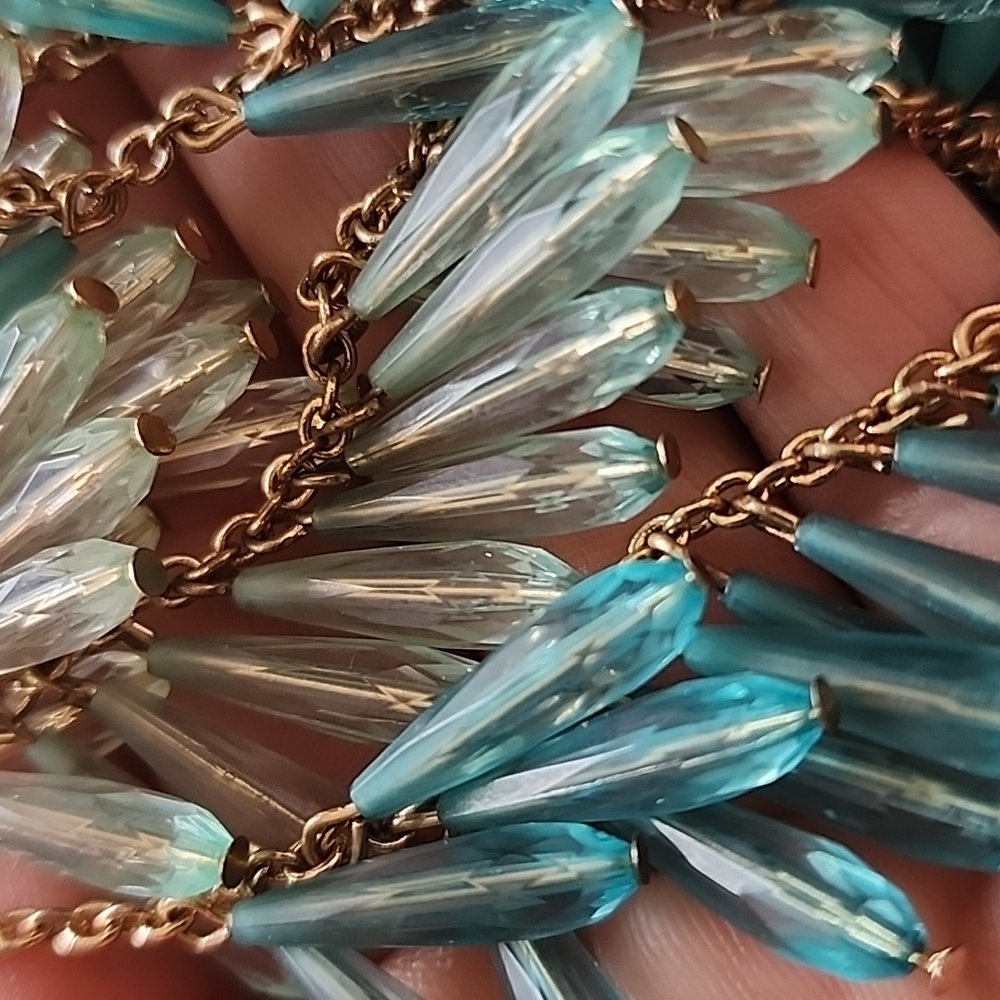 Gold-Toned Aqua Gradient Fringe Necklace - Blue/Green - Picture 7 of 10